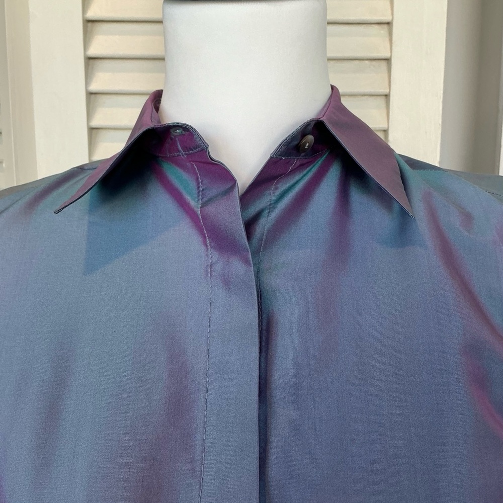 Vintage Iridescent Classic Silk Button Front Blouse Top Garfield & Marks - Picture 5 of 8